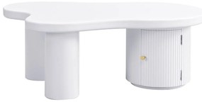 Măsuță de cafea asimetrică cu spațiu de depozitare, pentru living și birouri, 100x60x37 cm, Alb