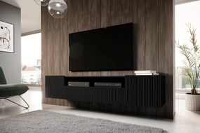 Comodă TV suspendată Nicole 200 cm cu nișă și sertare – negru / negru mat