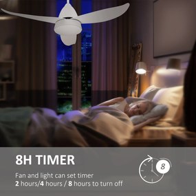 HOMCOM Ventilator de Tavan cu 3 Becuri cu Lumina LED si Telecomanda Inclusa, 6 Viteze, pentru Interior, Φ122x45cm, Alb