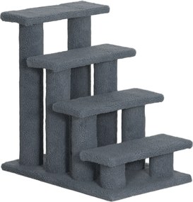 PawHut Scară pentru Câini și Pisici cu 4 Trepte și Înveliș din Pluș, 61x41x60 cm, Gri | Aosom Romania