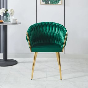 Scaun dining, catifea, cadru metalic, Verde/Auriu