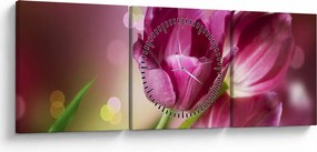 Tablou cu lalele roz (cu ceas) (90x30 cm)