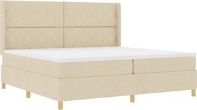 vidaXL Pat cu arcuri cu saltea cu headboard Crem 200 x 200 cm țesătură