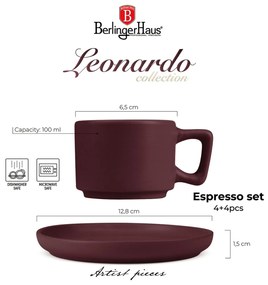 Set 4 cani cu farfurii Leonardo Berlinger Haus BH 10017, visiniu