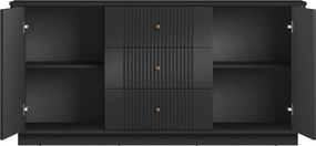 Comodă cu sertare pe soclu Vesper 160 cm - negru / mânere aurii