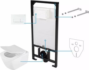 Set vas WC suspendat Deante Anemon Zero alb cu cadru de toaleta, rezervor ascuns si cu buton de actiune alb