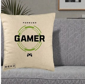 Perna Personalizata Forever Gamer, 40x40 cm, Bej, Husa Detasabila, Perna Inclusa, BEKZ®