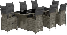 vidaXL Set bistro de grădină cu perne, 9 piese, gri, poliratan