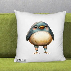 Perna Decorativa Pasare Teal-Bej cu Sosete Curcubeu, 40x40 cm, Alb Pufos, Husa Detasabila, Perna Inclusa, BEKZ®