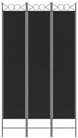 Paravan de camera cu 3 panouri, negru, 120x220 cm, textil