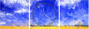 Tablou - Pictură în ulei, câmp auriu (cu ceas) (90x30 cm)