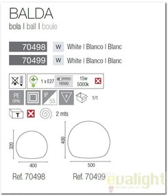 Ball iluminat exterior 50cm IP44 Balda 70499