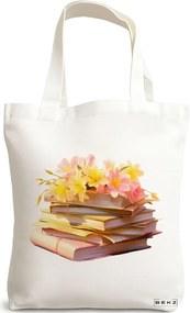 Sacosa de Panza pentru Cumparaturi, Geanta Tote, model Books 49 38 x 34.5 cm, Alba, BEKZ®
