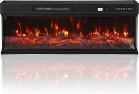 HOMCOM Șemineu Electric de Podea/Încastrabil, 3 Laturi, cu Telecomandă, 750/1500W, Efect Flacără 3D 12 Culori, 5 Niveluri de Luminozitate | Aosom Romania