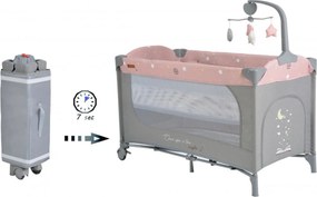 Patut pliant transformabil in tarc copii NOVOKIDS™ Onceuponatime NEST, 62X125 cm, 2 Niveluri, Jucarie Carusel muzical, Fermoar acces lateral, Roz cu