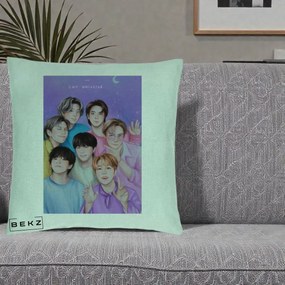Perna Personalizata K-pop BTS Our Universe Fanart Violet Pastel, 40x40 cm, Verde Menta, Husa Detasabila, Perna Inclusa, BEKZ®