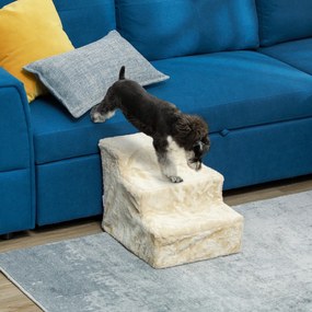 PawHut scară pentru câini cu 3 trepte, pentru câini și pisici de până la 4,5 kg, din catifea detașabilă și lavabilă, bej | Aosom Romania