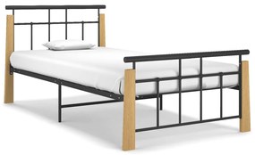 vidaXL Cadru de pat, 90x200 cm, metal și lemn masiv de stejar