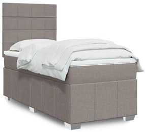 vidaXL Pat box spring cu saltea, gri taupe, 100x200 cm, textil