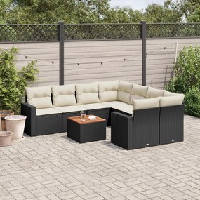 3224047 vidaXL Set mobilier de grădină cu perne, 9 piese, negru, poliratan