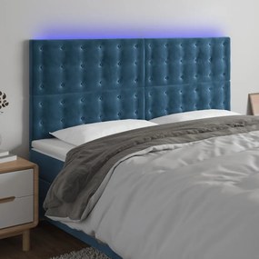 3122916 vidaXL Tăblie de pat cu LED, albastru închis, 160x5x118/128cm, catifea