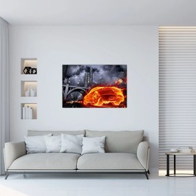 Tablou cu mașina în flăcărată (90x60 cm)
