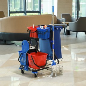 HOMCOM Cărucior pentru Curățenie cu Sac pentru Gunoi, 2 Găleți de 18L, 2 Găleți de 6L și Storcător, 93x80x97 cm, Roșu | Aosom Romania