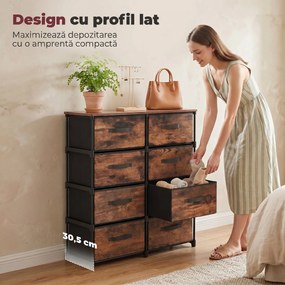 HOMCOM Comodă cu 8 Sertare, Mobilier din Metal pentru Dormitor, Maro Rustic | Aosom Romania