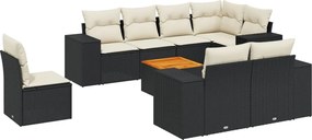 vidaXL Set mobilier de grădină cu perne, 9 piese, negru, poliratan