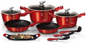 Set oale si tigai marmorate (12 piese) din aluminiu forjat Burgundy Metalic Line Berlinger Haus BH 1695