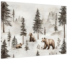 Tablou pe sticlă - Pădure cu Urși (70x50 cm)