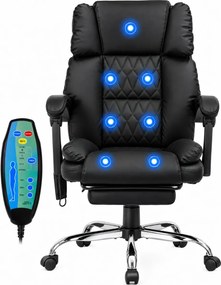 PRESTIGE CONFORT OC-514 – Scaun directorial cu Masaj în 7 puncte, Telecomandă, mecanism multifuncțional, reglare pe înălțime, suport pentru picioare, bază cromată, tapițerie PU, Negru