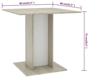 Masa de bucatarie, alb si stejar sonoma, 80x80x75 cm, PAL 1, alb si stejar sonoma