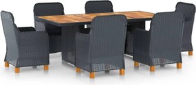 vidaXL Set mobilier exterior cu perne, 7 piese, gri închis, poliratan