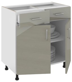 Corp Baza Karo, 2 Sertare, 2 Usi, Gri Lucios/Alb, MDF, 80 x 50 x 80 cm