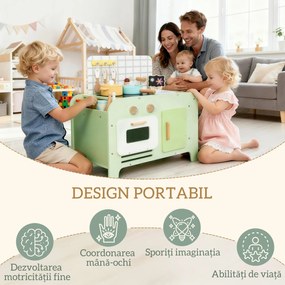 AIYAPLAY Set de Bucătărie de Jucărie din Lemn pentru Copii de 3+ Ani cu 15 Accesorii, Verde | Aosom Romania