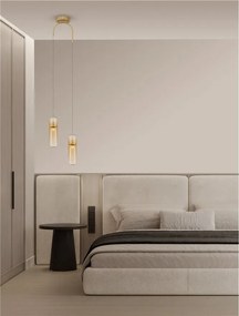 Lustra moderna cu 2 pendule LED, Metal, Auriu, Sticla, Amber, Norma