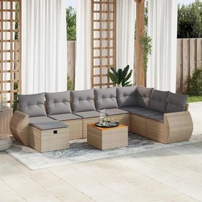 vidaXL Set canapele de grădină, 9 piese, cu perne, bej, poliratan