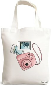 Sacosa de Panza pentru Cumparaturi, Geanta Tote Travel Girl 13, 38x34.5 cm, Alba, BEKZ®