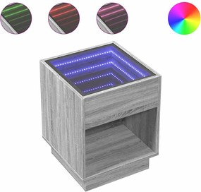vidaXL Măsuță de cafea cu LED infinity, gri sonoma, 40x40x50 cm