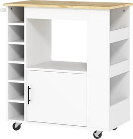 HOMCOM Insulă de Bucătărie cu 6 Suporturi pentru Sticle, 3 Rafturi Laterale și Dulăpior cu Balamale, 83x40x83 cm, Stejar | Aosom Romania