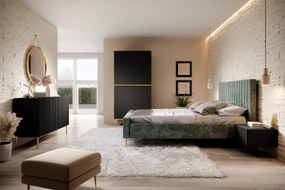 Dulap Nicole 100 cm dormitor cu două sertare - negru mat / picioare aurii