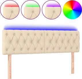 vidaXL Tăblie de pat cu LED, crem, 144x7x78/88 cm, textil