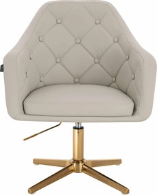 HR831CROSS Scaun Ecru Piele Ecologica Premium Soft cu Bază Aurie