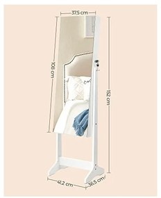 Dulap pentru depozitare bijuterii si oglinda, Songmics, UJJC002W01, Plastic