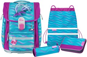 Ghiozdan cu accesorii McNeil Biggy Finny roz-albastru Set de 5 piese