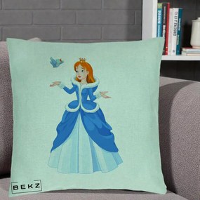 Perna Personalizata Printesa Albastra cu Pasare, 40x40 cm, Verde Menta, Husa Detasabila, Perna Inclusa, BEKZ®