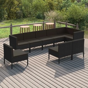 3094405 vidaXL Set mobilier de grădină cu perne, 9 piese, negru, poliratan