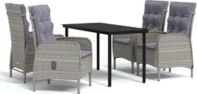 vidaXL Set de servit masa pentru grădină, 5 piese, gri și negru