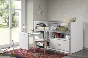 Pat etajat din pal si metal cu birou incorporat si 2 usi, pentru copii Bonny alb, 200 x 90 cm - BONHS9114